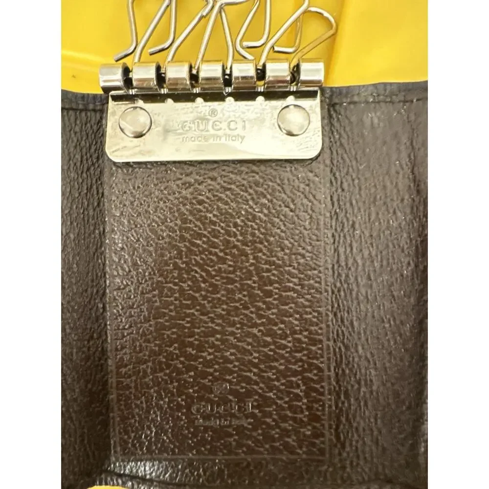 Gucci Beige Canvas Logo 6-ring Key Case Card Holder Brown Leather - Picture 6 of 9